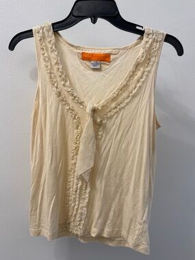 Cynthia Steffe Cream Ruffle Tie-Front Sleeveless Top